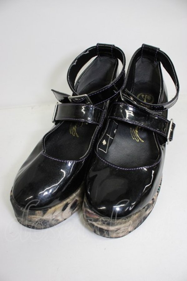 画像1: YOSUKE / アニマルソールエナメルパンプス M 黒Ｘブラウン T-26-03-01-008-PU-SH-SA-ZT (1)