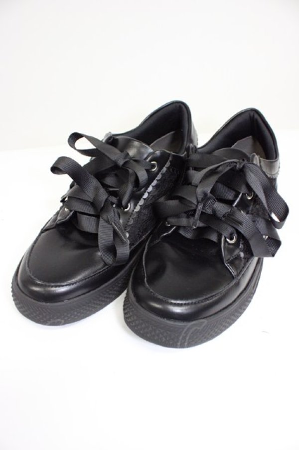 画像1: axes femme / レース切替フラットスニーカー L 黒 T-26-03-01-014-AX-SH-SA-ZT (1)