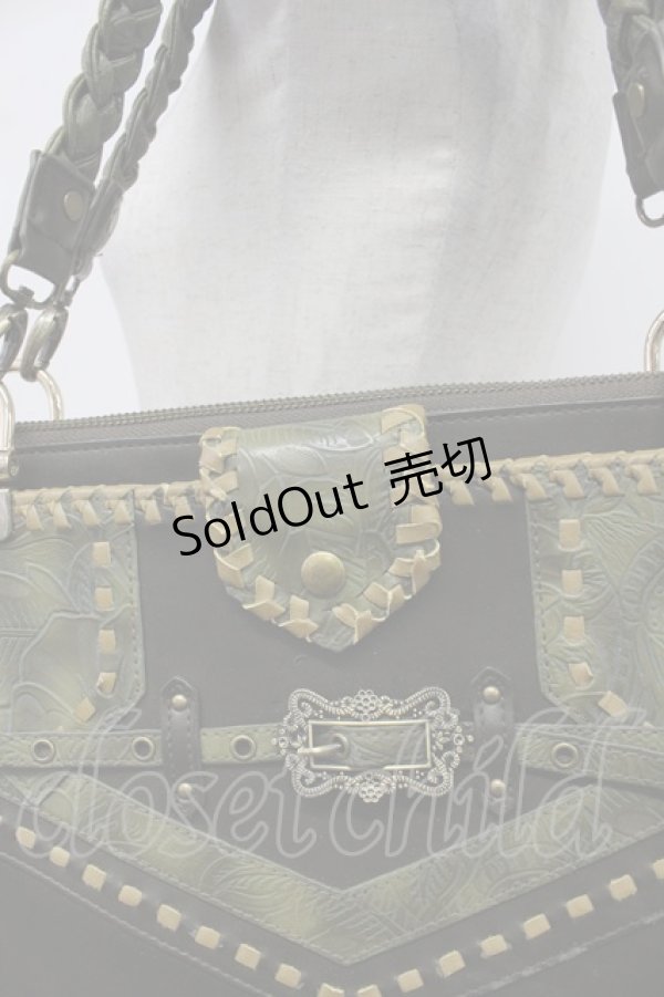 画像2: OZZ ANGELO / ステッチ2WAYバッグ  グリーン T-26-03-02-028-OO-BG-SA-ZT (2)