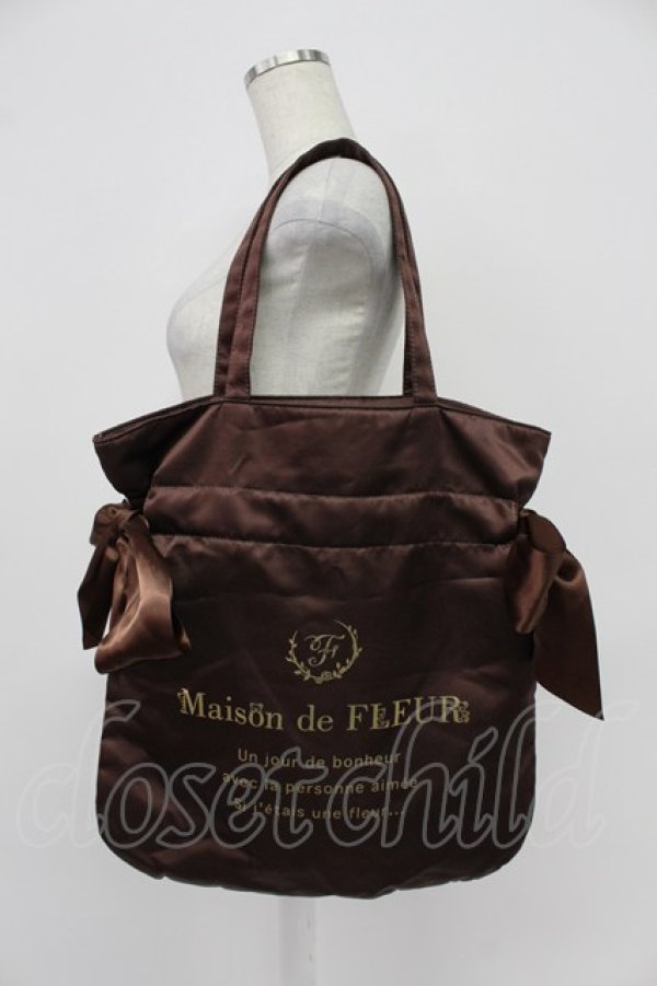 画像1: Maison de FLEUR / ダブルリボンギャザートートバッグ  ブラウン T-26-03-02-029-LO-BG-SA-ZT (1)