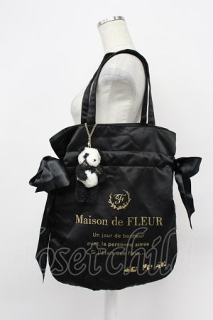 画像: Maison de FLEUR / パンダチャーム付きダブルリボントートバッグ  黒 T-26-03-02-031-LO-BG-SA-ZT