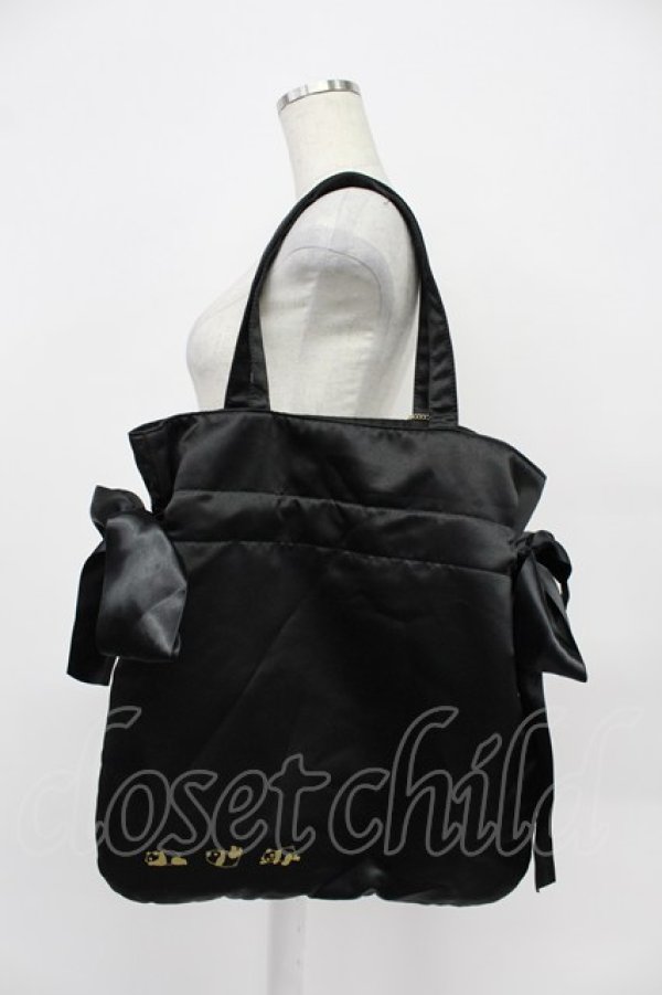 画像2: Maison de FLEUR / パンダチャーム付きダブルリボントートバッグ  黒 T-26-03-02-031-LO-BG-SA-ZT (2)