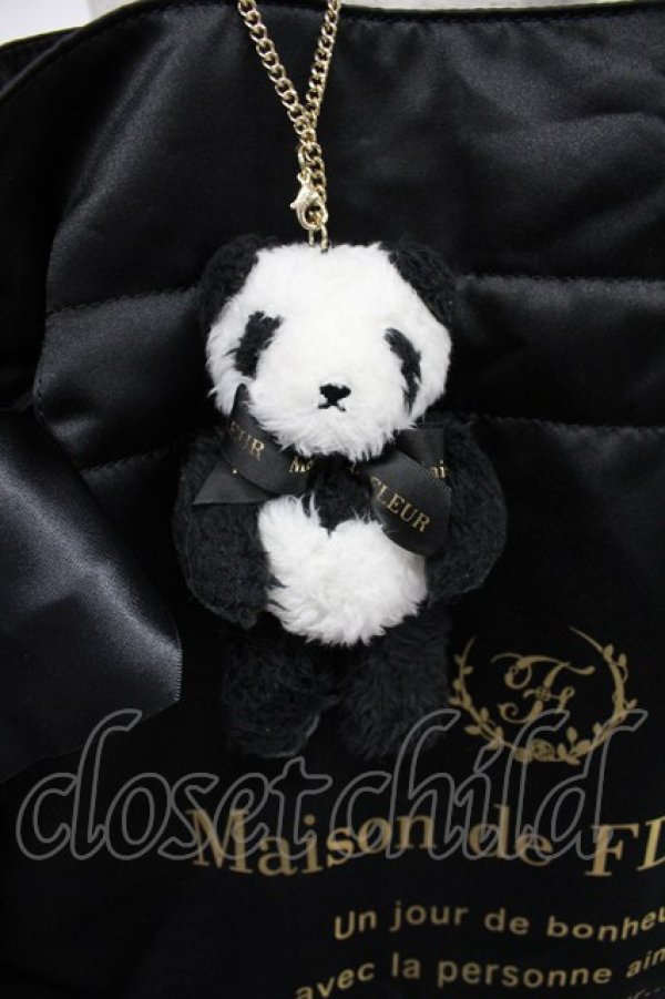 画像4: Maison de FLEUR / パンダチャーム付きダブルリボントートバッグ  黒 T-26-03-02-031-LO-BG-SA-ZT (4)