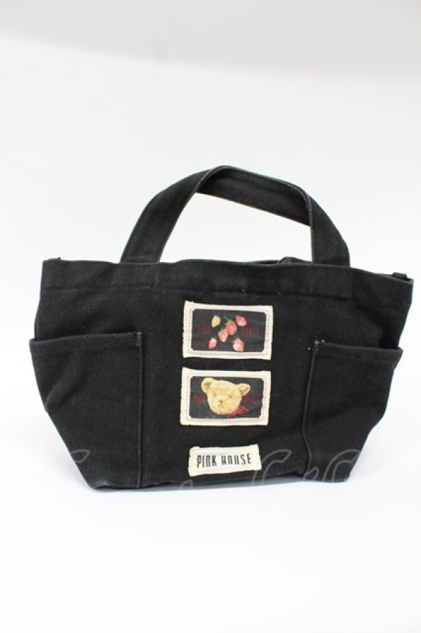 画像1: PINK HOUSE / ワッペンミニトートバッグ  黒 T-26-03-02-032-LO-BG-SA-ZT (1)
