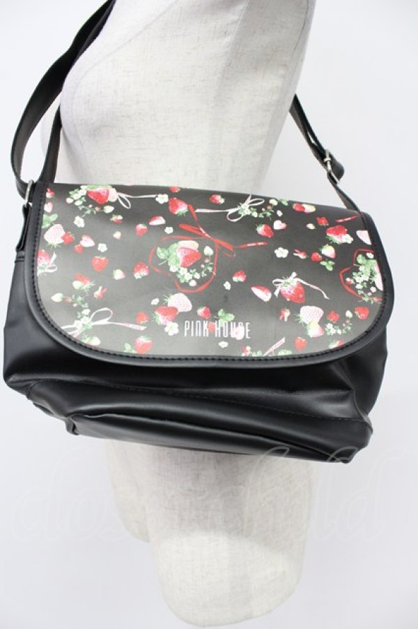 画像2: PINK HOUSE / メリーストロベリー柄ショルダーバッグ  黒Ｘ赤Ｘ白 T-26-03-02-035-LO-BG-SA-ZT (2)