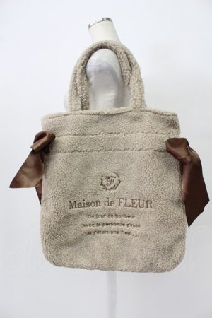 画像: Maison de FLEUR / ボアダブルリボントートバッグ  ベージュ T-26-03-02-014-LO-BG-SA-ZT