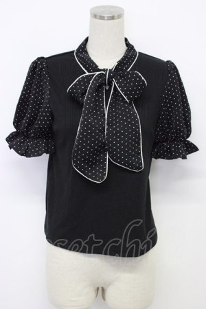 画像: evelyn / ドット切り替えリボンタイトップス  黒Ｘ白 T-26-03-06-028-LO-TO-SA-ZT