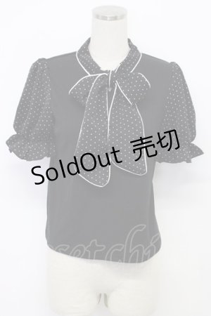 画像: evelyn / ドット切り替えリボンタイトップス  黒Ｘ白 T-26-03-06-028-LO-TO-SA-ZT637