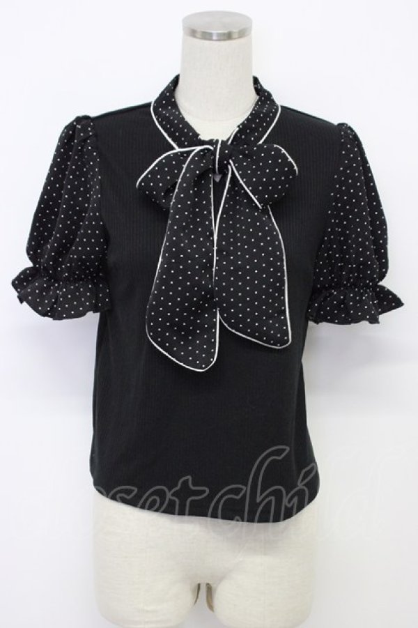 画像1: evelyn / ドット切り替えリボンタイトップス  黒Ｘ白 T-26-03-06-028-LO-TO-SA-ZT (1)