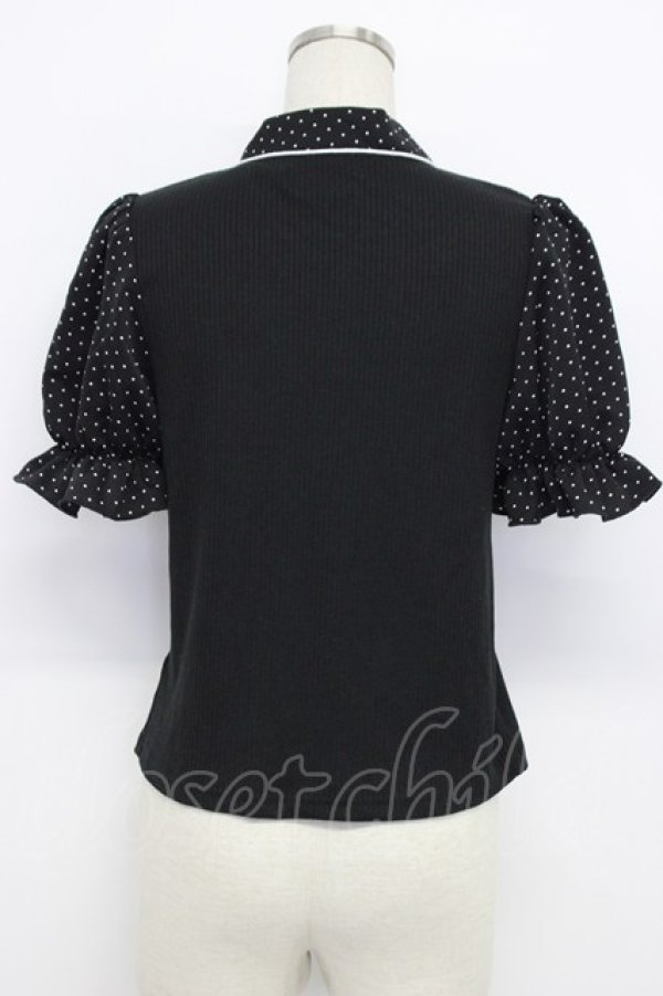 画像2: evelyn / ドット切り替えリボンタイトップス  黒Ｘ白 T-26-03-06-028-LO-TO-SA-ZT (2)