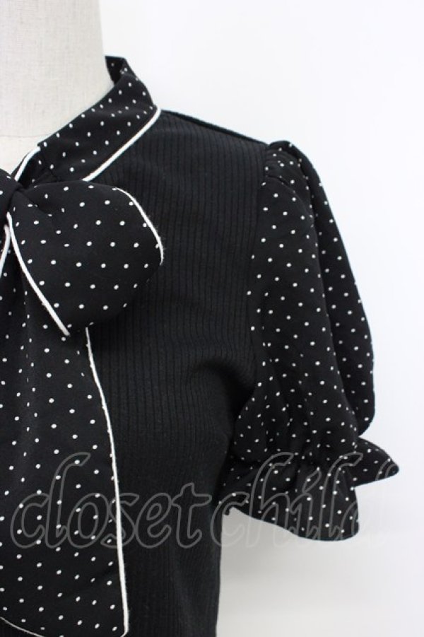 画像3: evelyn / ドット切り替えリボンタイトップス  黒Ｘ白 T-26-03-06-028-LO-TO-SA-ZT (3)