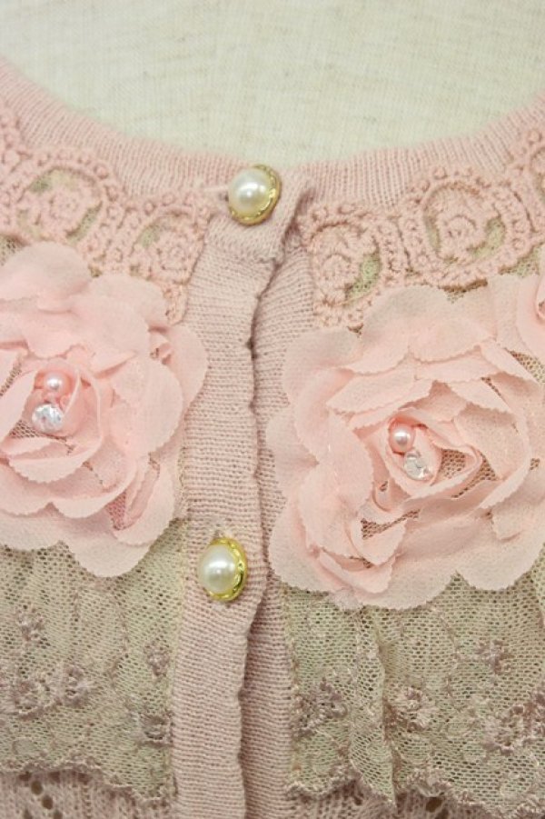 画像4: axes femme / シフォンお花レース重カーデ  ピンク T-26-03-06-006-AX-TO-SA-ZT (4)