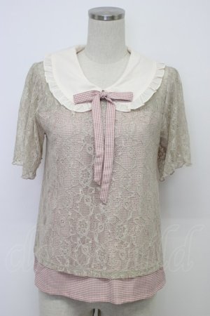 画像: axes femme / ギンガムチェックレースプルオーバー  ピンク T-26-03-06-008-AX-TO-SA-ZT