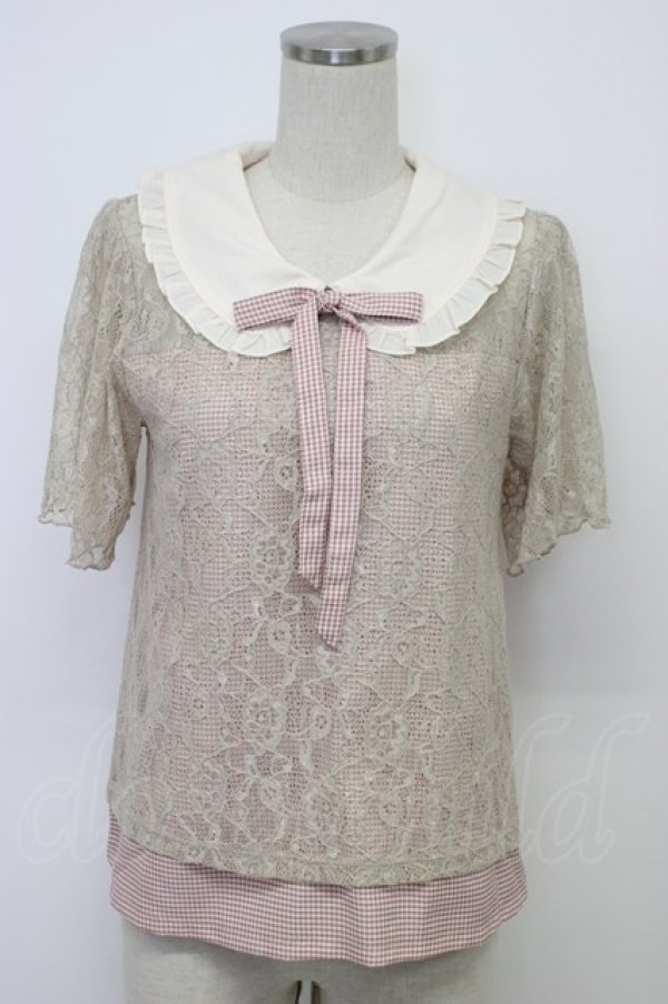 画像1: axes femme / ギンガムチェックレースプルオーバー  ピンク T-26-03-06-008-AX-TO-SA-ZT (1)