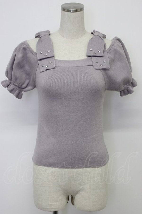 画像1: evelyn / ストーンリボンニットトップス  ラベンダー T-26-03-06-009-LO-TO-SA-ZT (1)