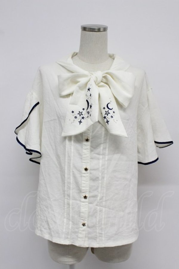 画像1: axes femme / 夏の星空刺繍ボウタイブラウス M ホワイト T-26-03-07-019-AX-BL-SA-ZT (1)