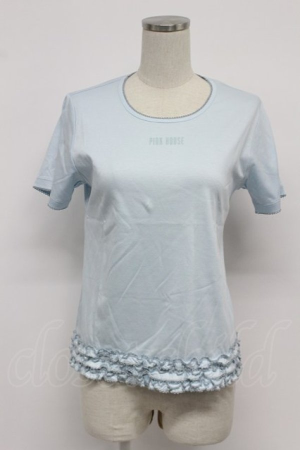画像1: PINK HOUSE / フリルロゴ使い半袖カットソー  サックス T-26-03-07-021-LO-TO-SA-ZT (1)