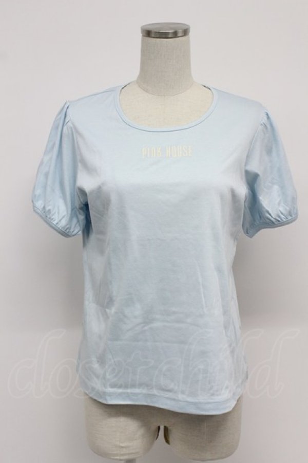 画像1: PINK HOUSE / ロゴ入りパフスリーブカットソー  サックス T-26-03-07-023-LO-TO-SA-ZT (1)