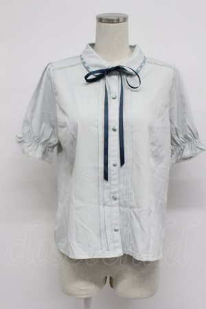 画像: axes femme / パイピングｘリボン付ブラウス  グリーン T-26-03-07-024-AX-BL-SA-ZT