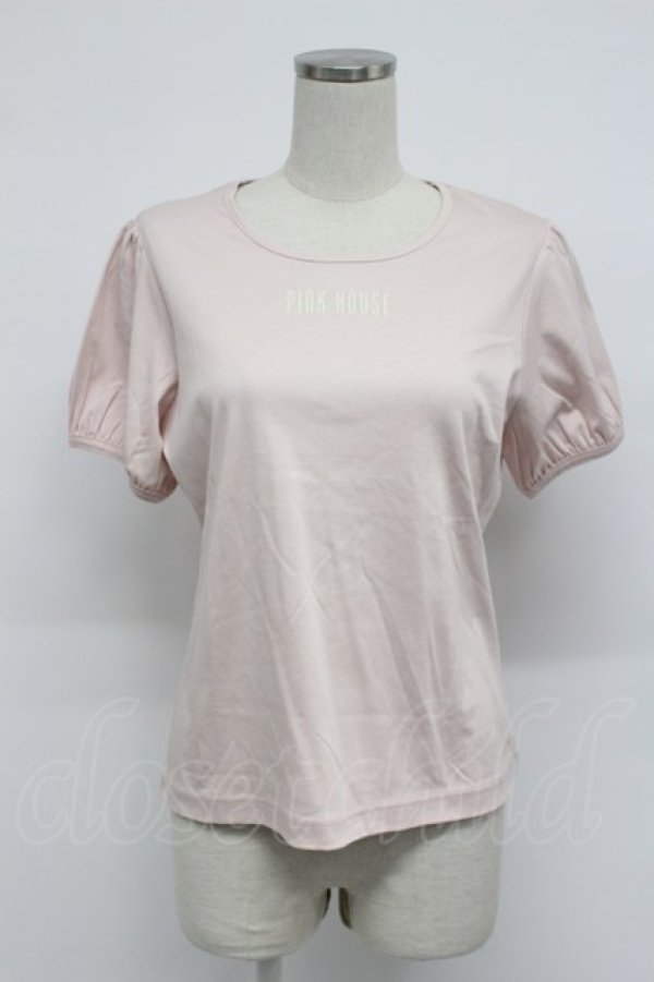 画像1: PINK HOUSE / ロゴ入りパフスリーブカットソー  ピンク T-26-03-07-027-LO-TO-SA-ZT (1)