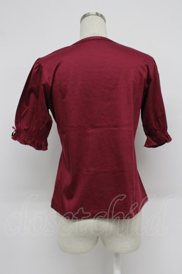 画像2: PINK HOUSE / はしごレースリボン半袖カットソー  ボルドー T-26-03-07-032-LO-TO-SA-ZT (2)