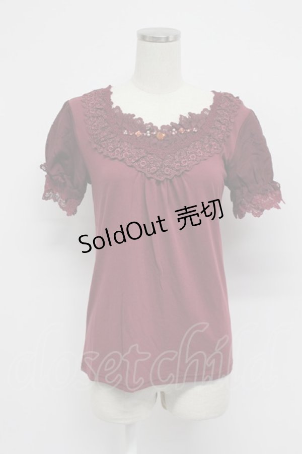 画像1: axes femme / デザイン袖半袖インナーPO M ワイン T-26-03-07-033-AX-TO-SA-ZT (1)