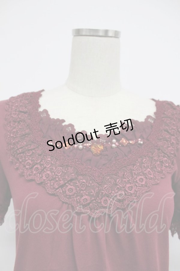 画像5: axes femme / デザイン袖半袖インナーPO M ワイン T-26-03-07-033-AX-TO-SA-ZT (5)