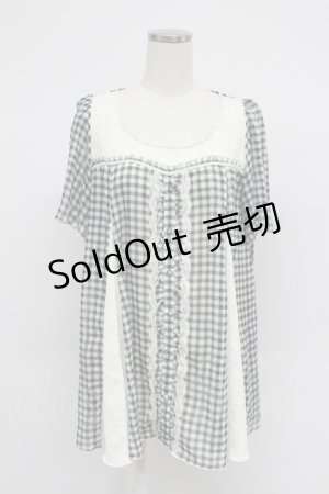 画像: axes femme / ギンガムチェック切替シフォンブラウス風トップス  黒Ｘ白 T-26-03-07-036-AX-BL-SA-ZT638