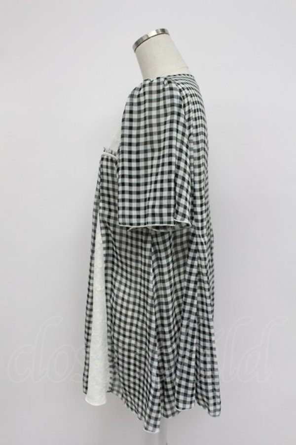 画像3: axes femme / ギンガムチェック切替シフォンブラウス風トップス  黒Ｘ白 T-26-03-07-036-AX-BL-SA-ZT (3)