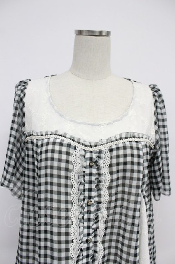 画像4: axes femme / ギンガムチェック切替シフォンブラウス風トップス  黒Ｘ白 T-26-03-07-036-AX-BL-SA-ZT (4)