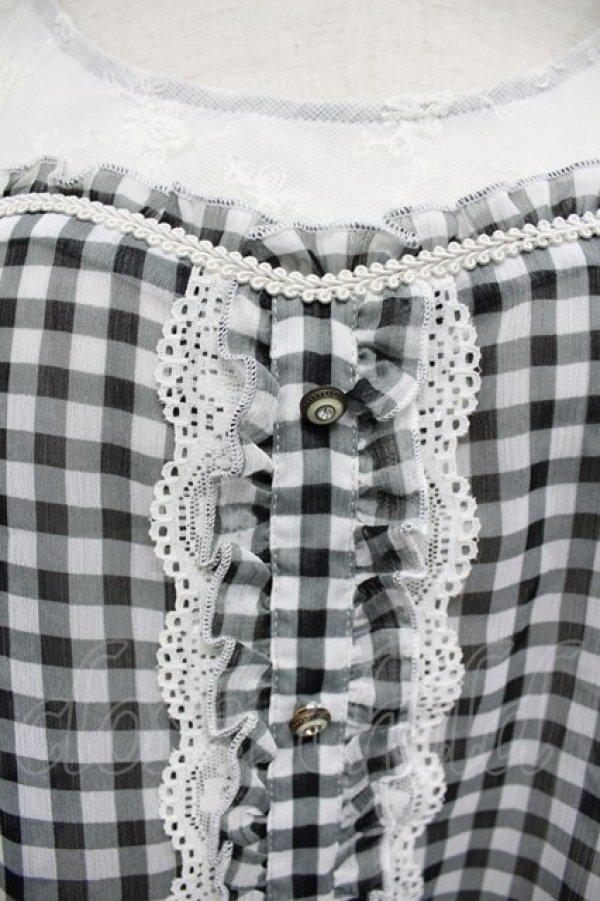 画像5: axes femme / ギンガムチェック切替シフォンブラウス風トップス  黒Ｘ白 T-26-03-07-036-AX-BL-SA-ZT (5)