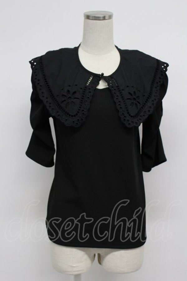 画像1: DearMyLoveRose / レース付け襟セットパワショルカットソー LL 黒 T-26-03-07-038-EL-TO-SA-ZT (1)