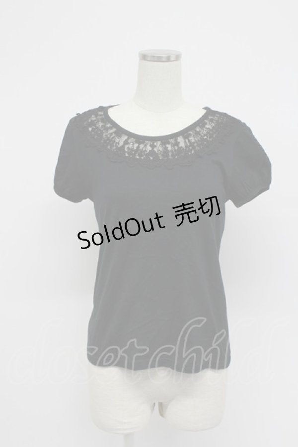 画像1: Emily Temple cute / レース襟半袖カットソー  黒 T-26-03-07-039-ET-TO-SA-ZT (1)