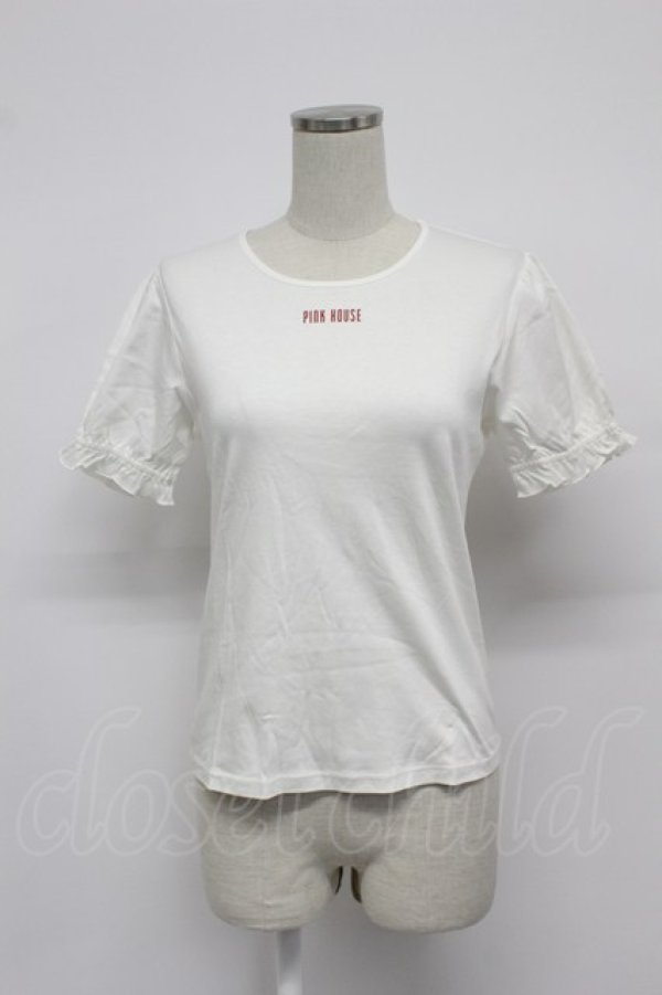 画像1: PINK HOUSE / ロゴ半袖カットソー  白Ｘ赤 T-26-03-07-004-LO-TO-SA-ZT (1)