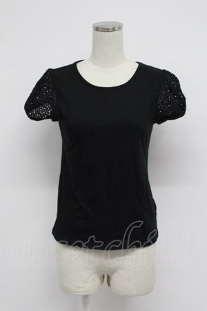 画像: Jane Marple / レース半袖カットソー  黒 T-26-03-07-041-JM-TO-SA-ZT