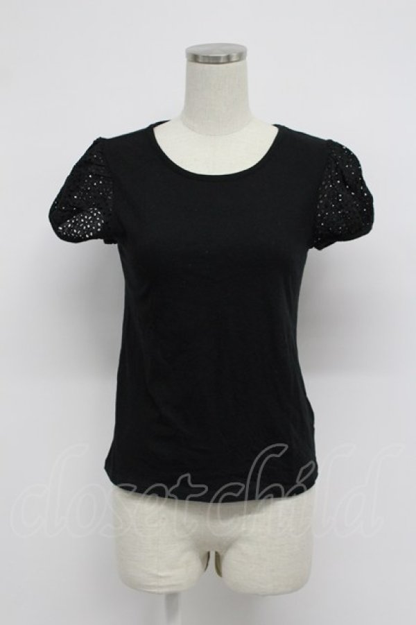 画像1: Jane Marple / レース半袖カットソー  黒 T-26-03-07-041-JM-TO-SA-ZT (1)