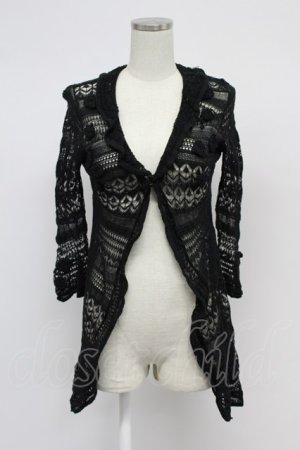 画像: INGEBORG / お花モチーフ使い透かし編みカーディガン 9号 クロ T-26-03-07-043-LO-TO-OW-ZT638
