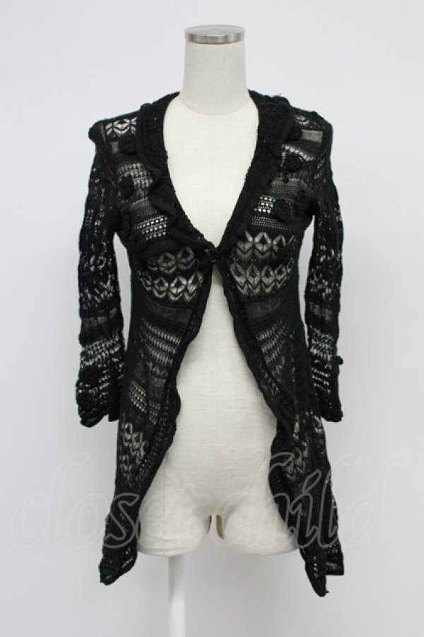 画像1: INGEBORG / お花モチーフ使い透かし編みカーディガン 9号 クロ T-26-03-07-043-LO-TO-OW-ZT (1)