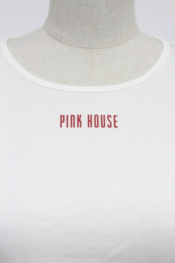 画像4: PINK HOUSE / ロゴ半袖カットソー  白Ｘ赤 T-26-03-07-004-LO-TO-SA-ZT (4)