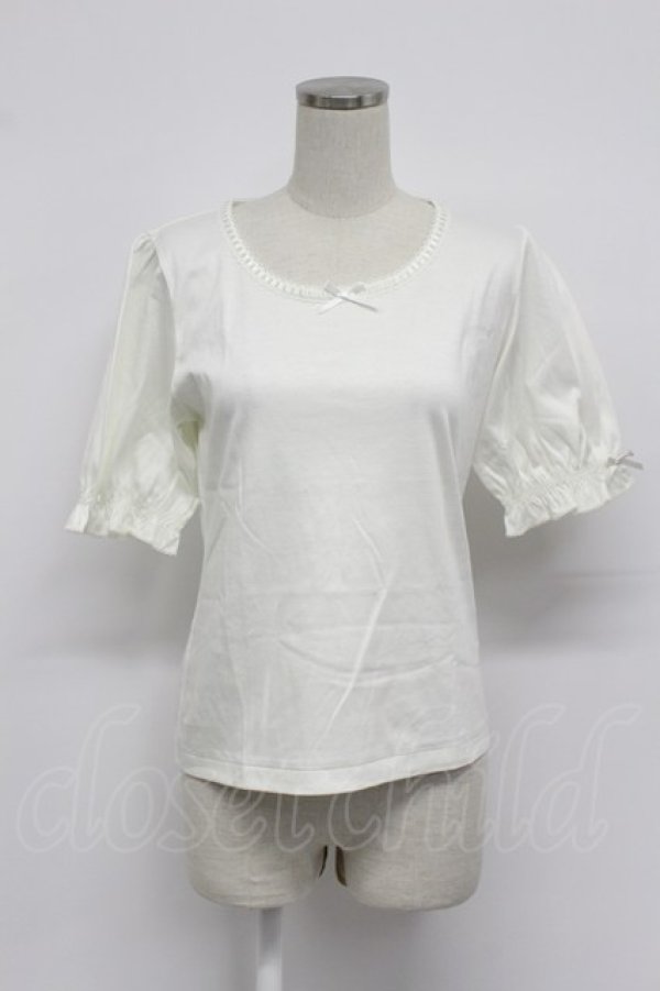 画像1: PINK HOUSE / はしごレースリボン半袖カットソー  白 T-26-03-07-005-LO-TO-SA-ZT (1)