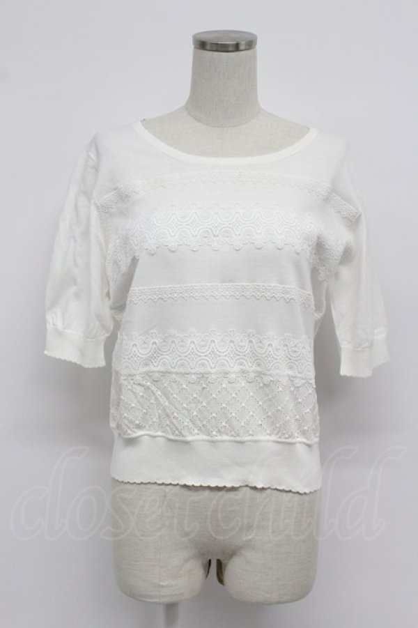 画像1: PINK HOUSE / フロントレース半袖ニットトップス  白 T-26-03-07-007-LO-TO-SA-ZT (1)