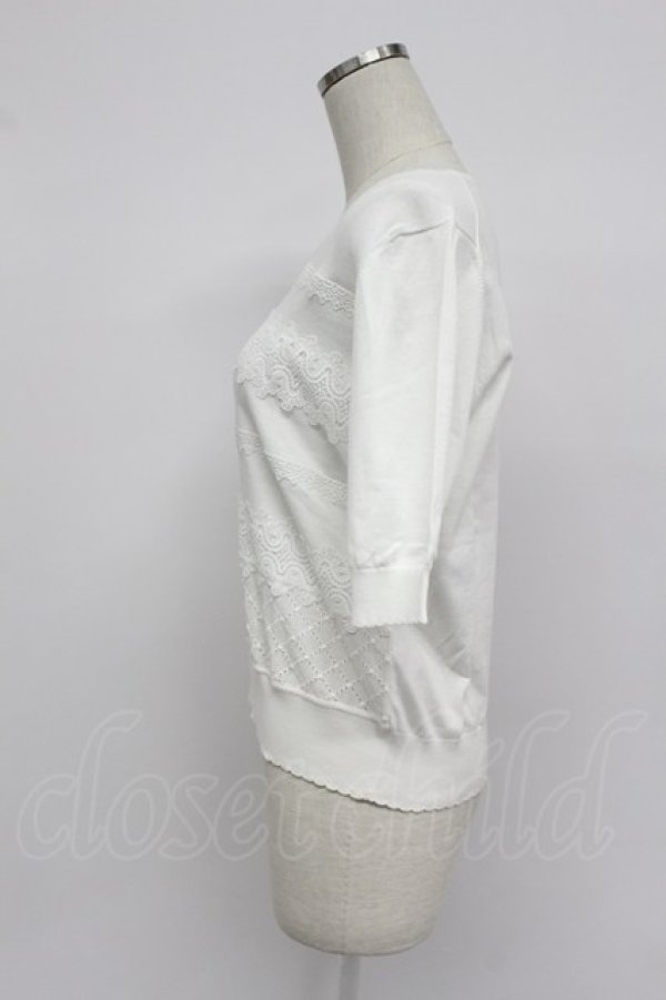 画像3: PINK HOUSE / フロントレース半袖ニットトップス  白 T-26-03-07-007-LO-TO-SA-ZT (3)