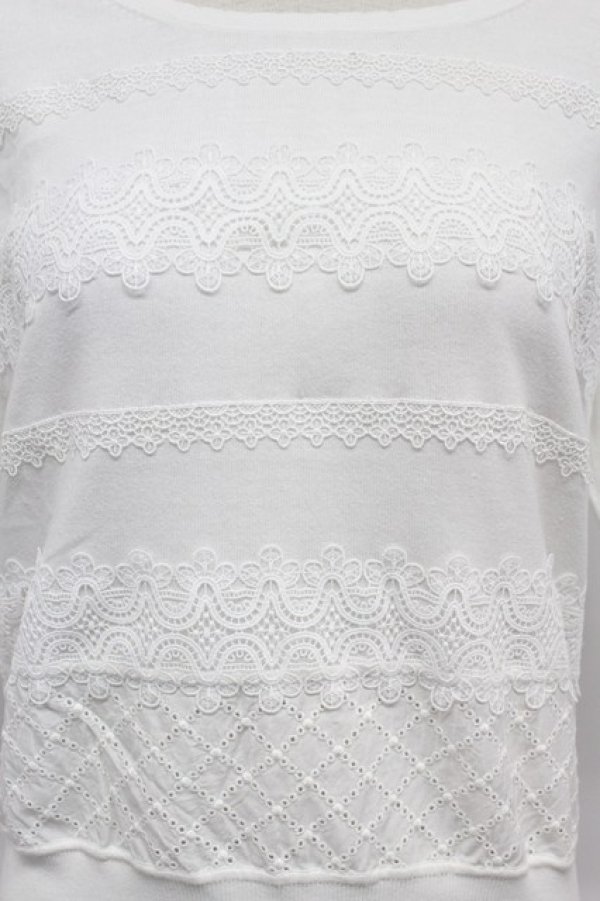 画像5: PINK HOUSE / フロントレース半袖ニットトップス  白 T-26-03-07-007-LO-TO-SA-ZT (5)