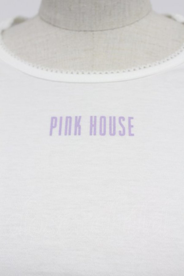 画像5: PINK HOUSE / フリルロゴ使い半袖カットソー  白Ｘラベンダー T-26-03-07-008-LO-TO-SA-ZT (5)