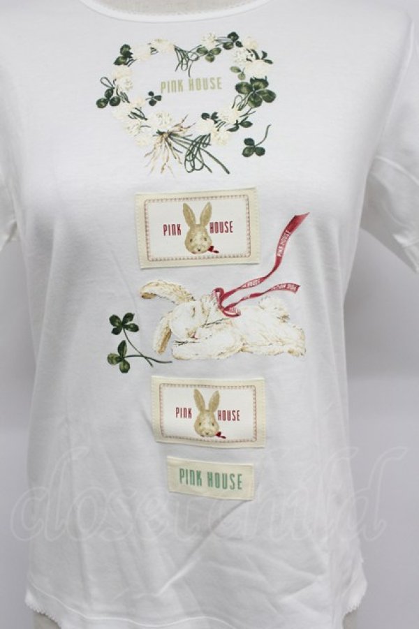 画像5: PINK HOUSE / White Cloverリース＆sleeping rabbitプリントカットソー  白 T-26-03-07-009-LO-TO-SA-ZT (5)