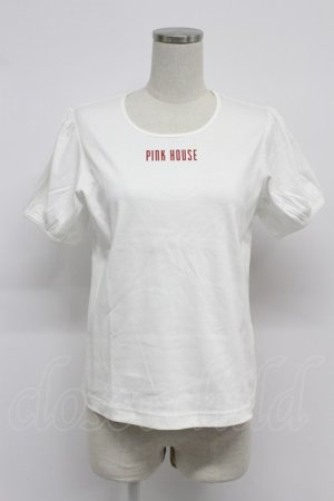 画像: PINK HOUSE / ロゴ入りパフスリーブカットソー  白Ｘ赤 T-26-03-07-010-LO-TO-SA-ZT