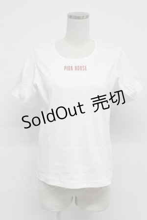 画像: PINK HOUSE / ロゴ入りパフスリーブカットソー  白Ｘ赤 T-26-03-07-010-LO-TO-SA-ZT638