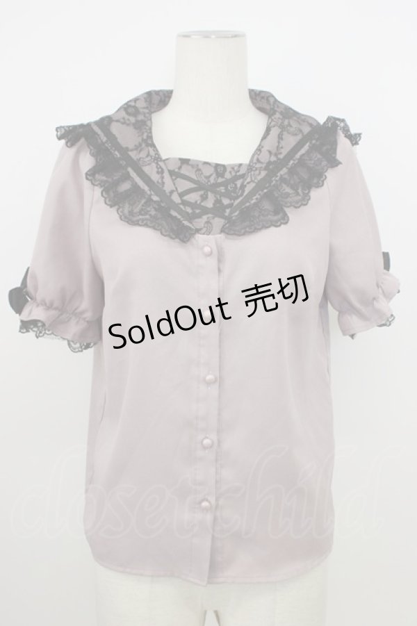 画像1: MA*RS / レースセーラー襟半袖ブラウス  ピンクＸ黒 T-26-03-08-023-EL-BL-SA-ZT (1)