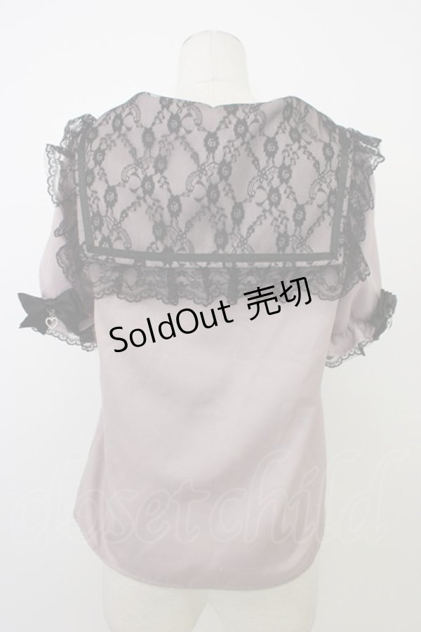 画像2: MA*RS / レースセーラー襟半袖ブラウス  ピンクＸ黒 T-26-03-08-023-EL-BL-SA-ZT (2)