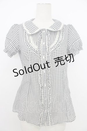 画像: axes femme / ギンガムチェック半袖ブラウス  黒Ｘ白 T-26-03-08-026-AX-BL-SA-ZT